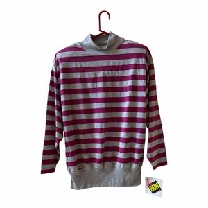 Striped Cowl Neck Sweater - Pink and Gray